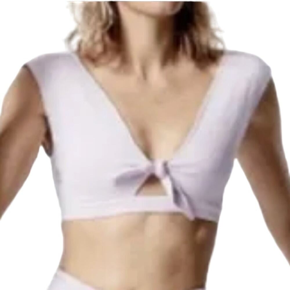 Free People Movement Ursa Bra Tie Front  Deep V Stretch Pink Large